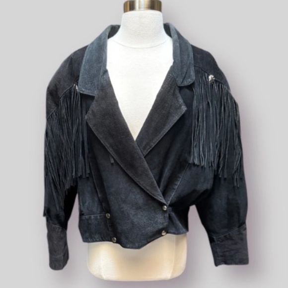 Vintage black leather fringe jacket - Picture 3 of 6